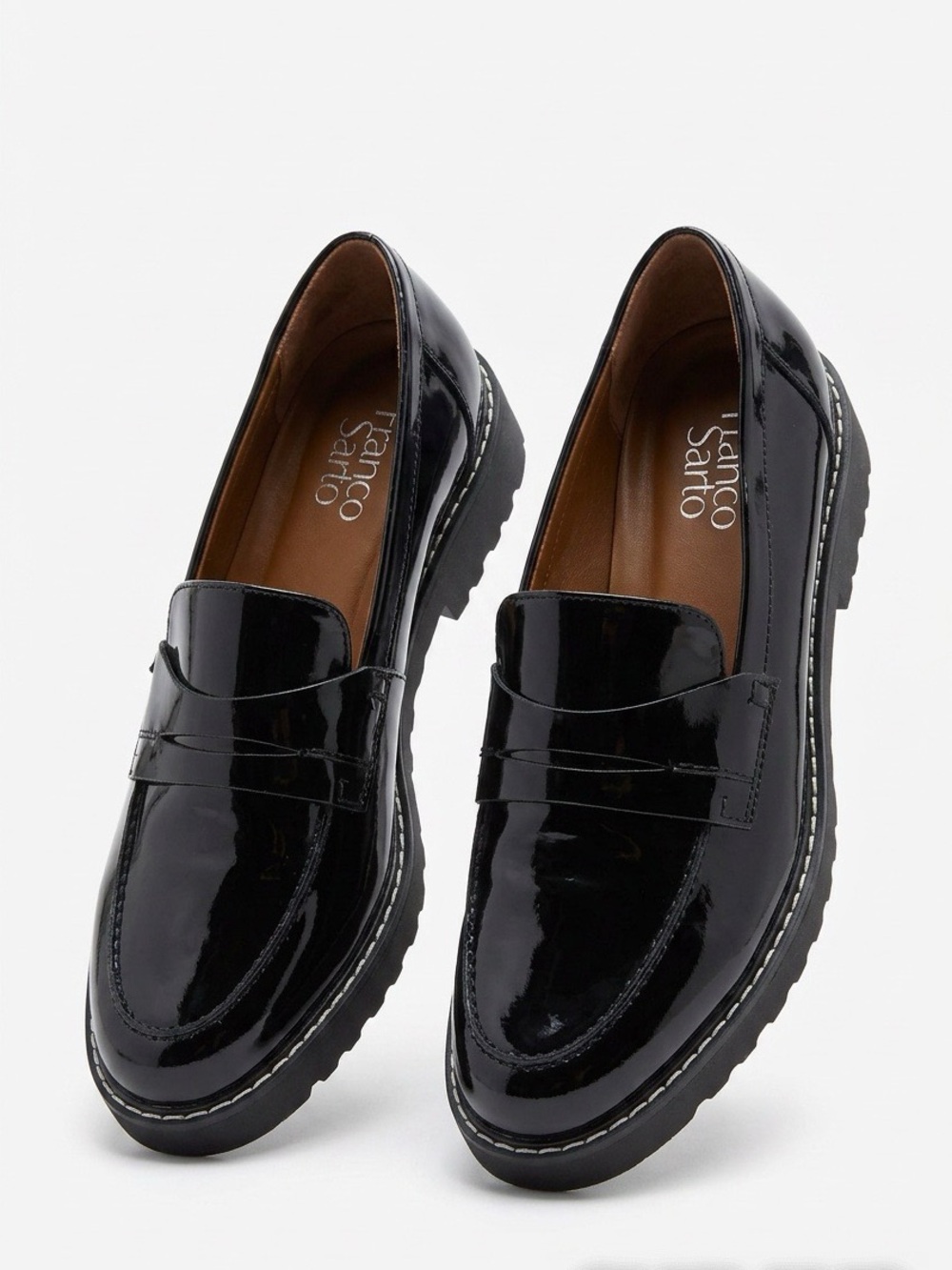 Franco Sarto Cassandra Black Patent Penny Loafers - Size 9.5